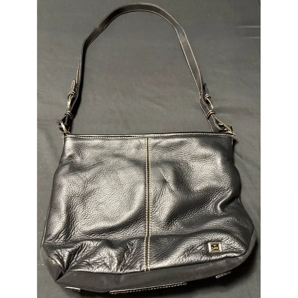The Sak Iris Black Pebbled Genuine Leather Shoulder Bag Adjustable Strap
